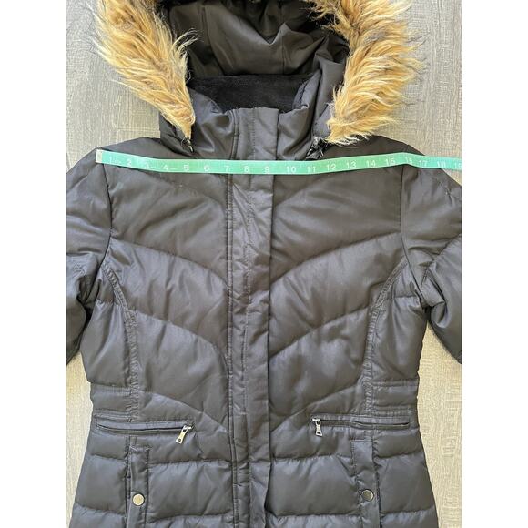 Larry Levine Feather Down Hooded Coat Black Quilted Faux Fur Removable Hood, S - Picture 12 of 15
